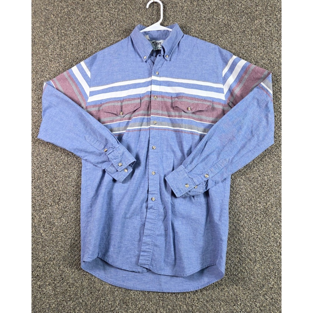 Roper Vintage Western Button Down Shirt Mens XL Blue Striped Border Rugged